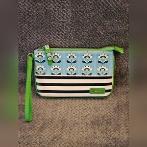 Small Wristlet Purse, NWOT, Floral Pattern, Blue/Green/White/Black